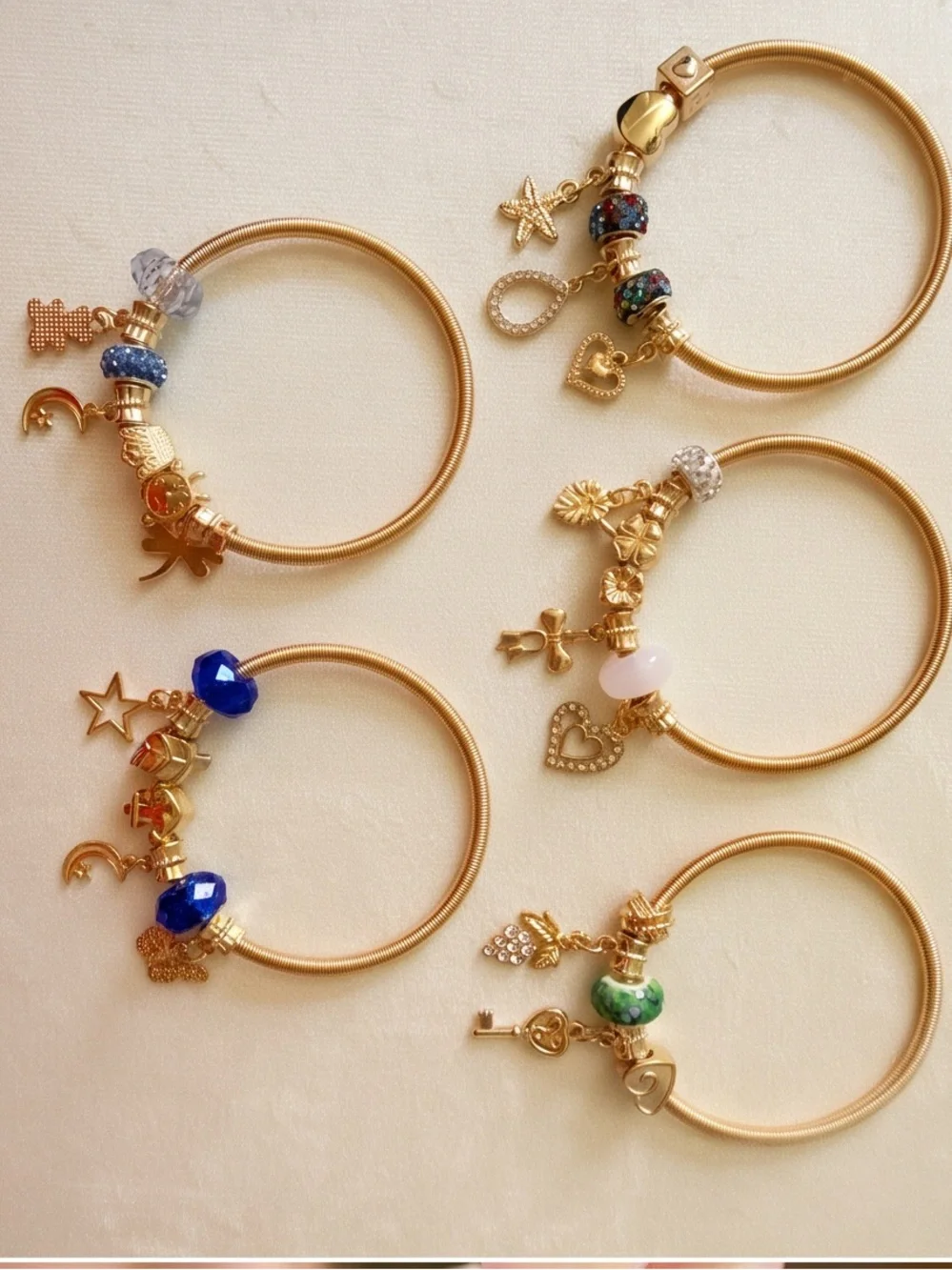 Set of 5 Gold Charm Bracelets for Girls & Tweens (7 Inches)